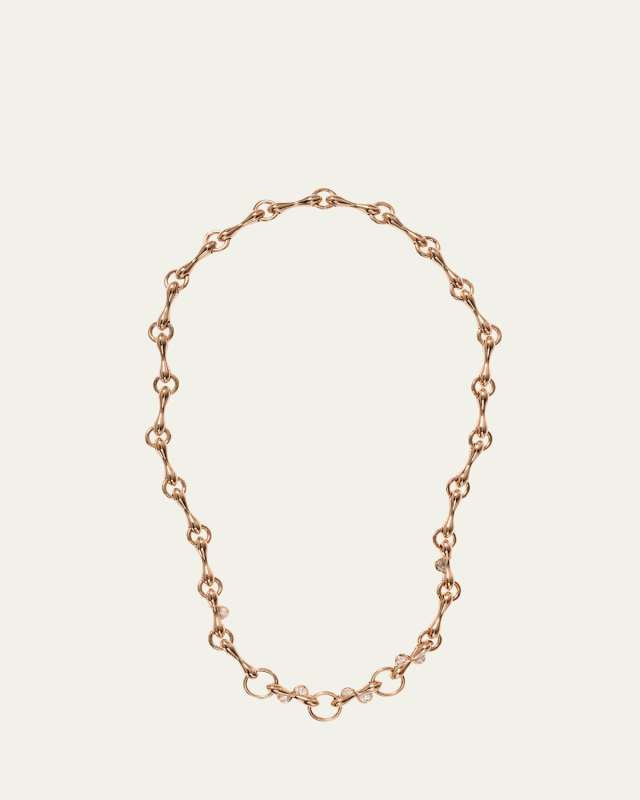 20K Rose Gold Heavy Baton Chain Necklace with Diamonds